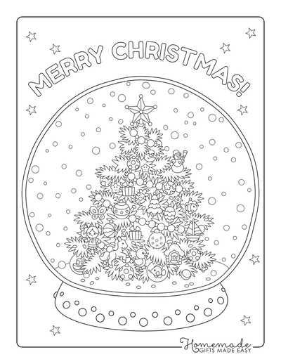 Christmas Coloring Pages for Adults Snowglobe Decorated Tree