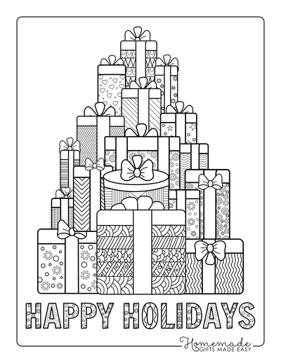 Christmas Coloring Pages for Adults Stack of Gifts Intricate Patterns