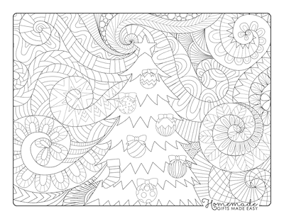 Christmas Coloring Pages for Adults Tree Patterned Swirl Background