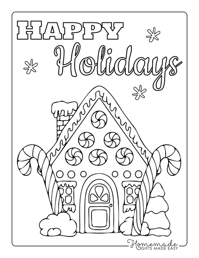 Christmas Coloring Pages Happy Holidays Gingerbread House