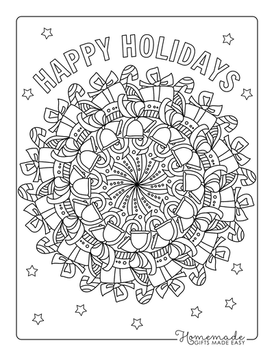 Christmas Coloring Pages Happy Holidays Mandala Candy Cane Gift Bells