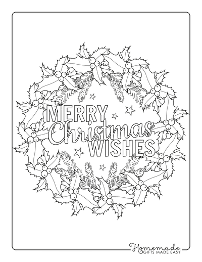 Christmas Coloring Pages Holly Wreath Merry