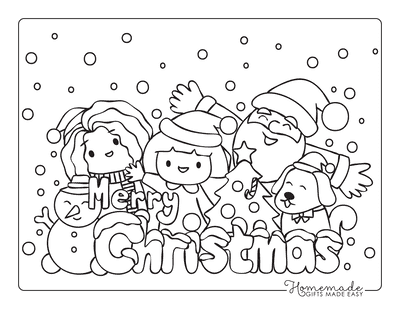 Christmas Coloring Pages Merry Christmas Snowing Santa Tree Children