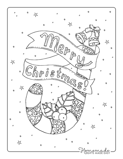 Christmas Coloring Pages Merry Decorated Candy Cane