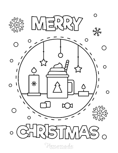 Christmas Coloring Pages Merry Hot Cocoa Snowflakes