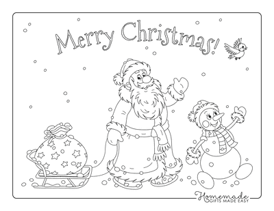 Christmas Coloring Pages Merry Santa Snowman Sleigh Sack