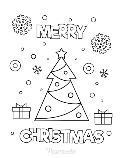 Christmas Coloring Pages Merry Tree Star Snowflakes