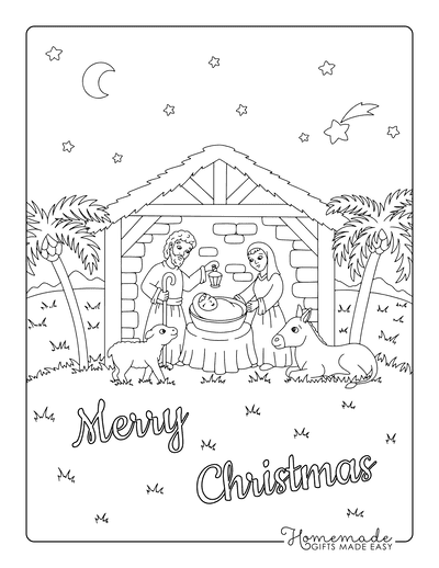 Christmas Coloring Pages Nativity Baby Jesus Mary Joseph Sheep Donkey