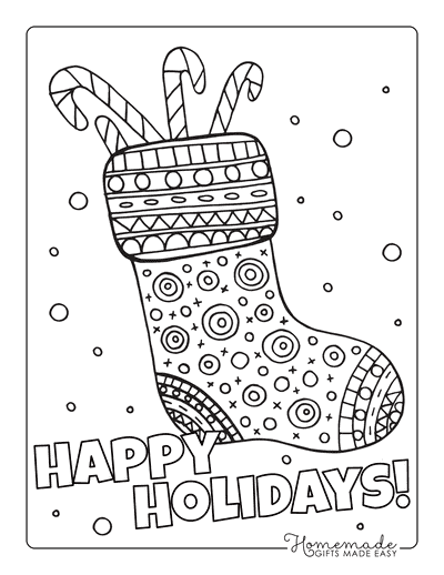 Christmas Coloring Pages Patterned Stocking Candy Canes