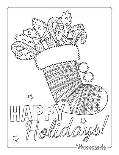 Christmas Coloring Pages Patterned Stocking With Gifts