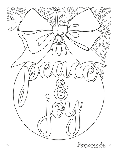 Christmas Coloring Pages Peace Joy Bauble Bow
