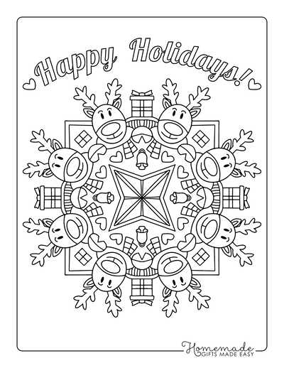 Christmas Coloring Pages Reindeer Mandala Happy Holidays