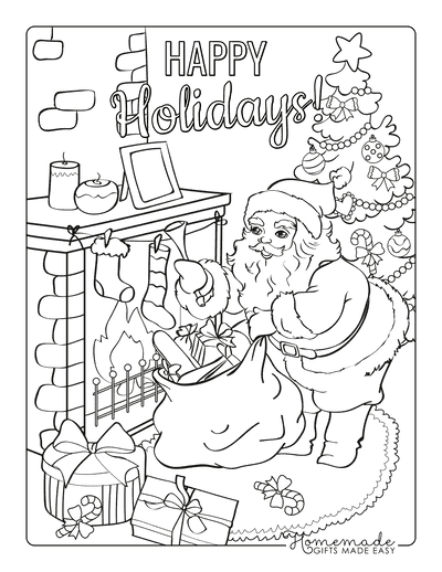 Christmas Coloring Pages Santa Delivering Gifts Into Stockings