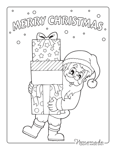 Christmas Coloring Pages Santa Holding Presents Snowing