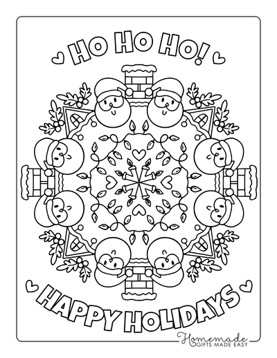 Christmas Coloring Pages Santa Mandala Hohoho Happy Holidays