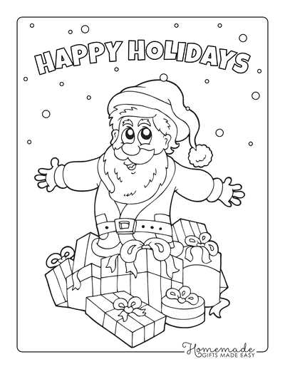Christmas Coloring Pages Santa Pile of Gifts