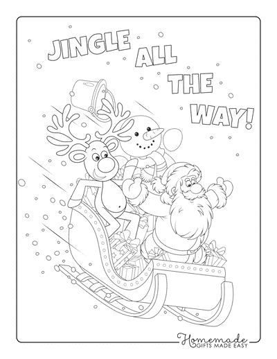 Christmas Coloring Pages Sleigh Ride Santa Rudolph Snowman