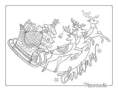 Christmas Coloring Pages Sleigh Tree Reindeers Patterned