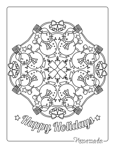 Christmas Coloring Pages Snowman Mandala Snowball Fight Happy Holidays