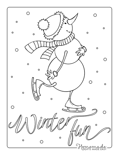 Christmas Coloring Pages Snowman Skates Scarf Carrot