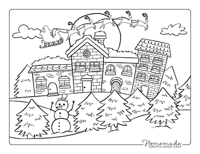 Christmas Coloring Pages Snowy Holiday Village Santa Reindeer