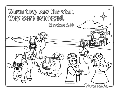 Christmas Coloring Pages Three Kings Camels Gifts Shining Star