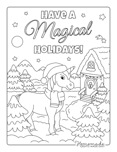 Christmas Coloring Pages Unicorn Snow House Magical Holidays