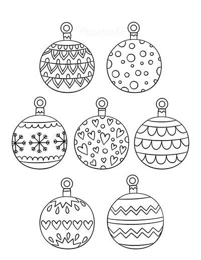 Christmas Ornaments Coloring Pages 7 Patterned Bauble Templates