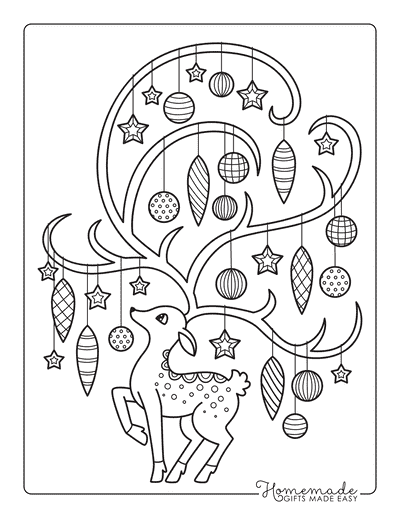 Christmas Ornaments Coloring Pages Deer With Baubles