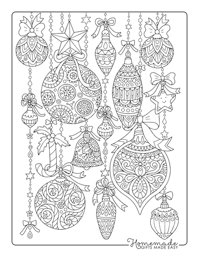 Christmas Ornaments Coloring Pages Hanging Ornaments Intricate for Adults
