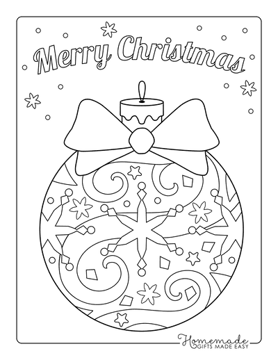 Christmas Ornaments Coloring Pages Large Bow Patterned for Kids