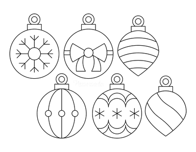 Christmas Ornaments Coloring Pages Simple Patterned Templates Set of 6 P1