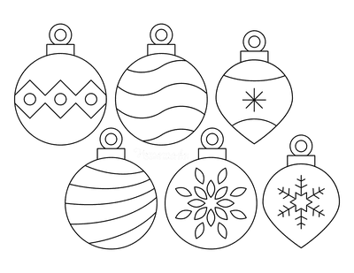 Christmas Ornaments Coloring Pages Simple Patterned Templates Set of 6 P2