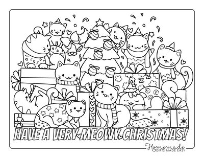 Christmas Tree Coloring Page Cute Cats Tree With Gifts