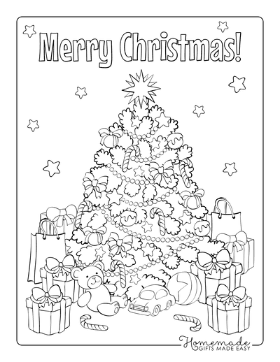 Christmas Tree Coloring Page Decorated Tree With Presents