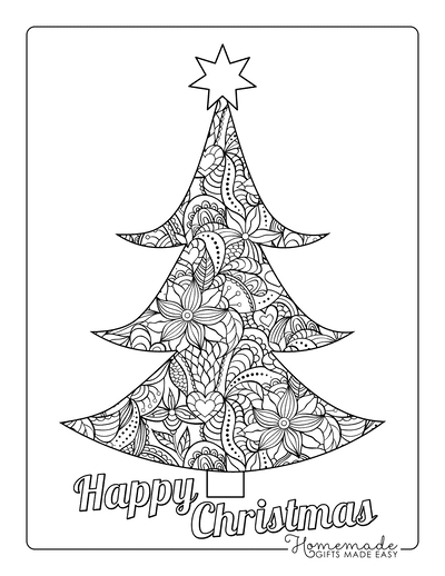 Christmas Tree Coloring Page Intricate Patterned for Adults