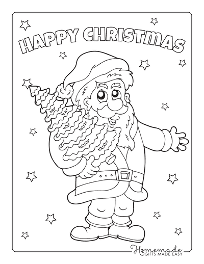 Christmas Tree Coloring Page Santa Holding Tree
