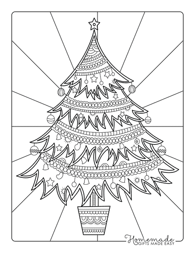 Christmas Tree Coloring Page Simple Bells and Baubles