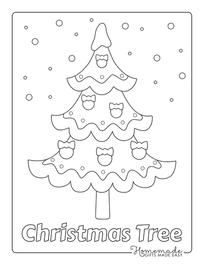 Christmas Tree Coloring Page Simple Tree With Baubles Snow