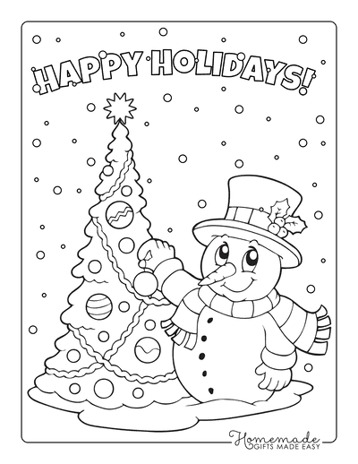 Christmas Tree Coloring Page Snowman Decorating Tree