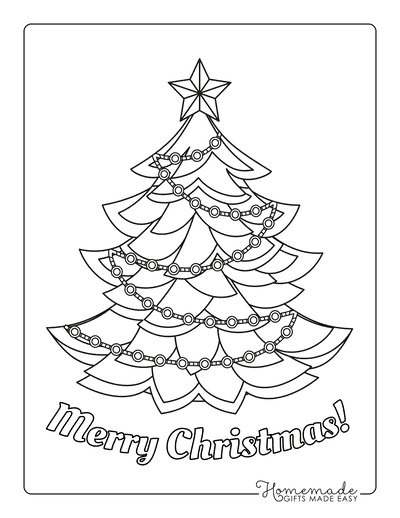Christmas Tree Coloring Page Star Topped Tinsel