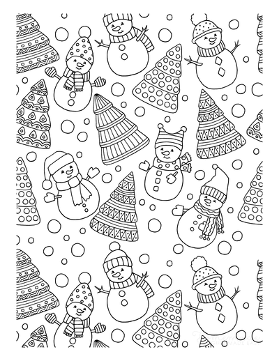 Christmas Tree Coloring Page Trees Snowmen Background