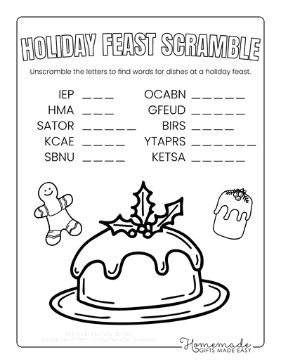 Christmas Word Scramble Holiday Feast Easy