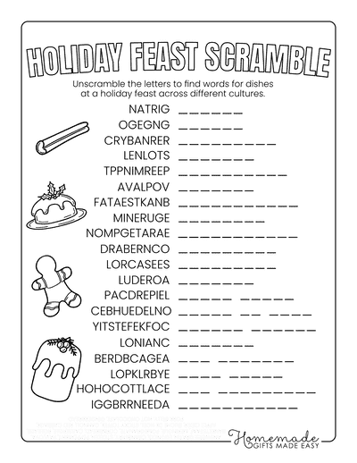 Christmas Word Scramble Holiday Feast Hard