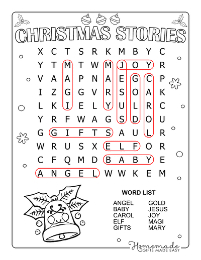 Christmas Word Search Holiday Stories Easy Answers