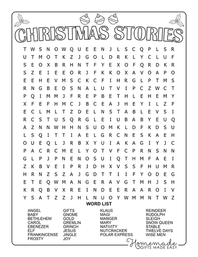 Christmas Word Search Holiday Stories Hard
