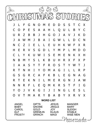 Christmas Word Search Holiday Stories Medium
