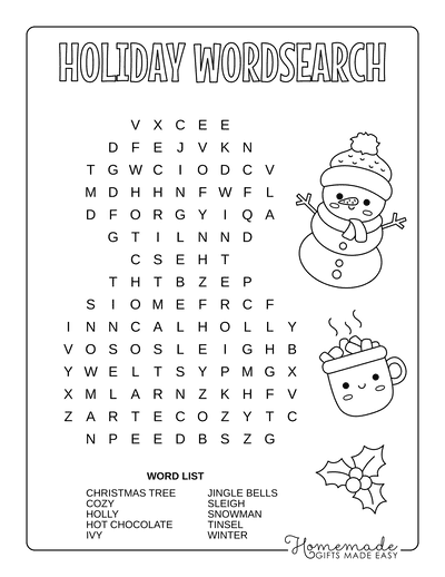 Christmas Word Search Snowman Easy