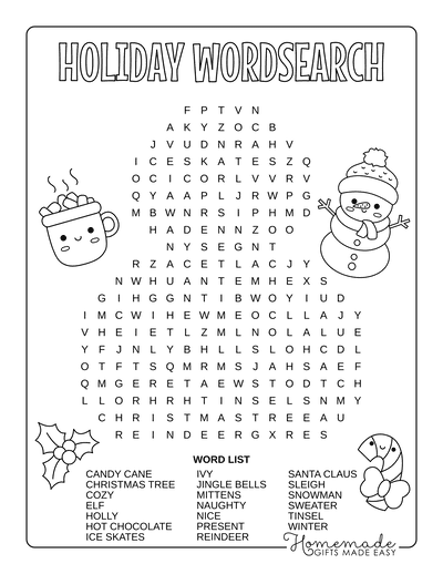 Christmas Word Search Snowman Medium