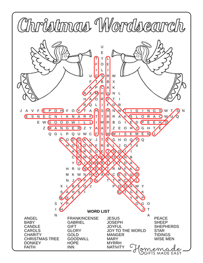 Christmas Word Search Star Hard Answers